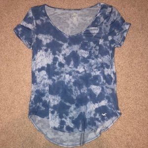 V Neck Flowy Blue Tie- Dye Shirt